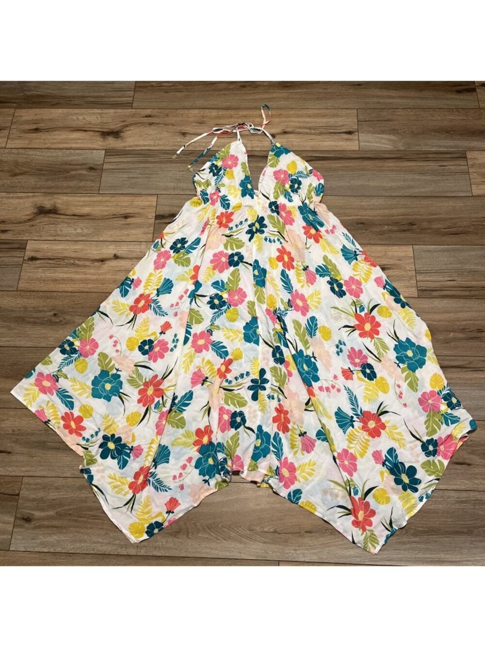 Kate Spade Tropical Floral Halter Cover Up SZ Large Maxi Dress Rayon Pullover